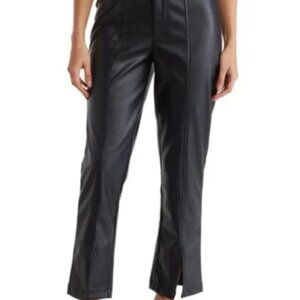 Wildfox Faux Leather Slit Hem Straight Leg Pants, Black - Size S